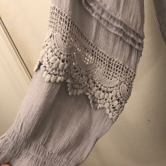 Solitaire Grey Tunic Top Open Shoulder with Lace Trim - Picture 5 of 7